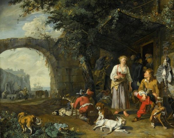 Sportsman Offered Refreshment outside an Inn while His Dogs Rest after the Hunt - view 1