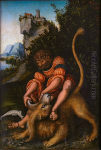 Simson im Kampf mit dem Lowen by Lucas Cranach the Elder