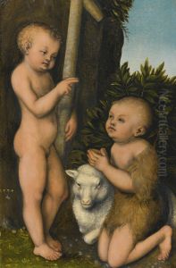 Das Jesuskind mit dem jugendlichen Johannes / Die Anbetung des Jesuskindes durch Johannes den Taufer by Lucas Cranach the Elder