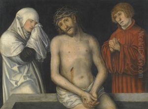 Man of Sorrows flanked by the Virgin and St John by Lucas The Younger Cranach