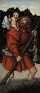 Saint Christopher carrying the Christ Child by Lucas Cranach the Elder