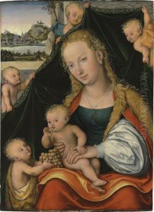 Madonna und Kind mit dem Johannesknaben und Engeln