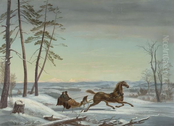 Winter Sleigh Ride with Mountains in Background - view 1
