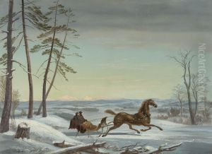 Winter Sleigh Ride with Mountains in Background by Unidentified location