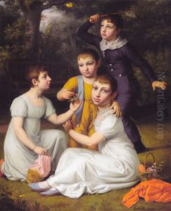 Portrait of Johannes Sobotker's four oldest children in Hummeltofte. Portrait of Johannes Sobotker's four oldest children in Hummeltofte.
