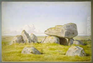Stendysse at Raklev Church, seen from the south side. Raklev parish. by Jacob Kornerup