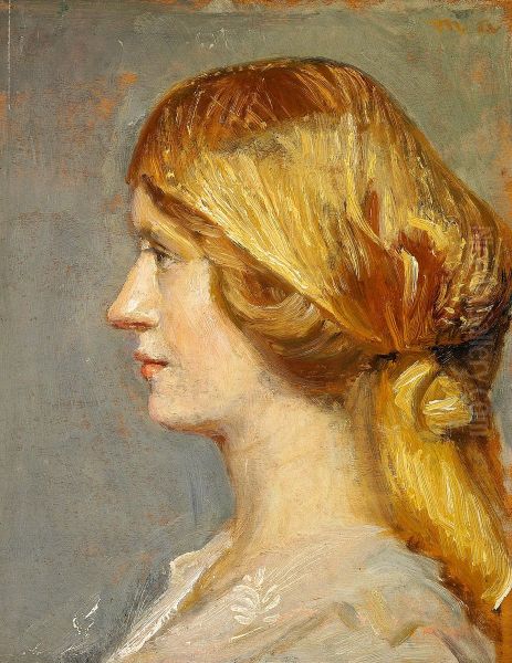 Profile of a young woman wearing a yellow scarf. - view 1
