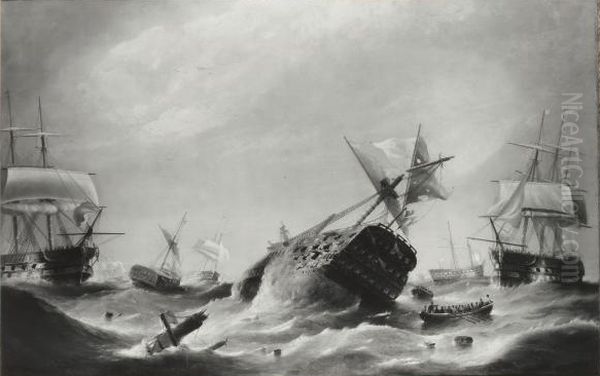 Oct. 22nd 1805 The Day After Trafalgar -Hms Neptune And Hms Prince Clearing And Sinking The Santissima Trinidad, 130 Guns, The Largest Ship In The Action - view 1