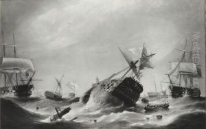 Oct. 22nd 1805 The Day After Trafalgar -Hms Neptune And Hms Prince Clearing And Sinking The Santissima Trinidad, 130 Guns, The Largest Ship In The Action by unknown