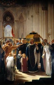 Philippe III apportant a Saint-Denis les reliques de Saint Louis, son pere