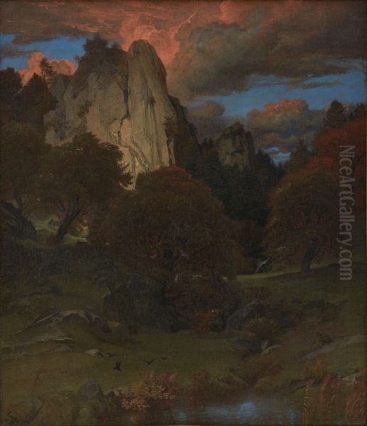 Herbstabend im Schwarzwald / Der Scharfenstein im Schwarzwald (Kat. 77) - view 1