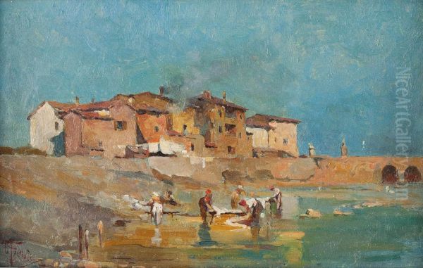 Laundresses at the river - view 1