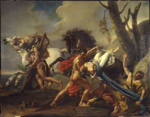 Thesee et Pirithous purgeant la terre des brigands, delivrent deux femmes des mains de ces ravisseurs by Angelique Mongez