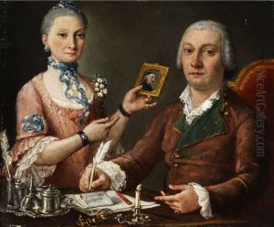Couple at a table with inkwell and candle by Pietro Fabris