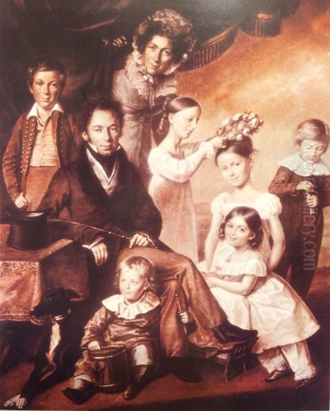 Der Bankier Wilhelm Christian Benecke (von Groditzberg) mit Familie: Frau Marie Luise (geb. du Titre), Rudolph (13 Jahre), Betty (12 Jahre), Clarchen (10 Jahre), Richard (7 Jahre), Roschen (5,5 Jahre), Wilhelm (4 Jahre). - view 1