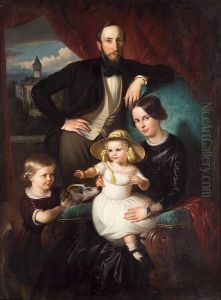 A portrait of the von Cramm family with the family home, Schloss Oelber, in the distance.