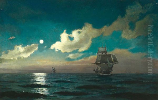 Sailing ships in the moonlight. - view 1
