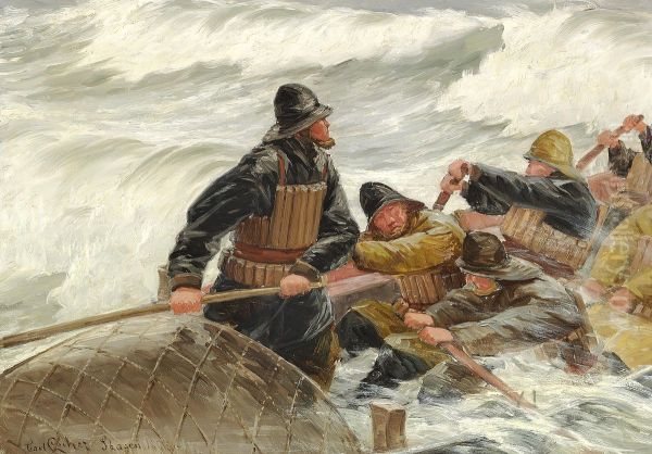 A lifeboat heading out from Skagen in stormy weather. - view 1