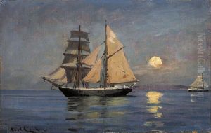 Night atmosphere at see. Full moon by Carl Locher
