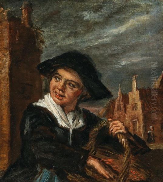A fisher-girl before a town square - view 1