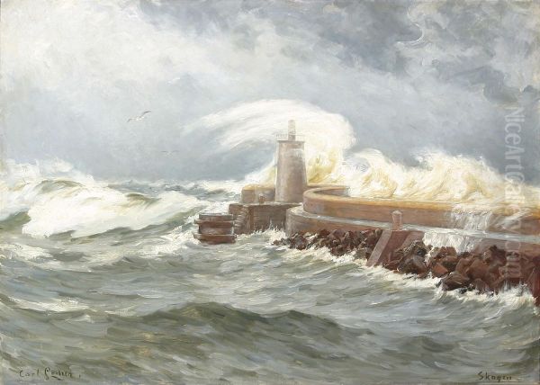 Stormy weather at the pier of Skagen. - view 1