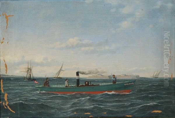 The steam tug Dagmar passing Trekroner near Copenhagen. - view 1