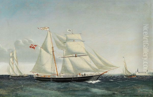 The brigantine 'Ornen' passing Helsingor Roadstead. - view 1