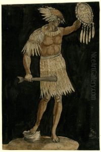 Standing black youth dressed holding a club and shield by Hans Burgkmair the elder