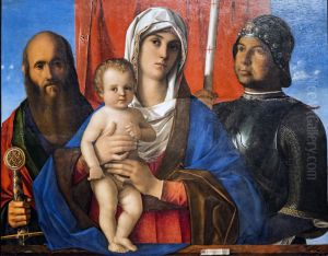 Madonna and Child, with st Paul and St George.Francais:Madonne a l'Enfant entre saint Paul, et saint Georges.Italiano:Madonna col Bambino tra san Polo e san Giorgio. by Giovanni Bellini