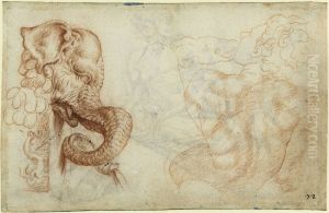 Elephant fountain in Villa Madama, figure from the ceiling of the Sistina by Maarten Van Heemskerck