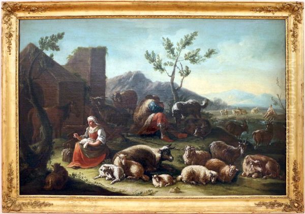 paesaggio con pastori e armenti a riposo - view 1