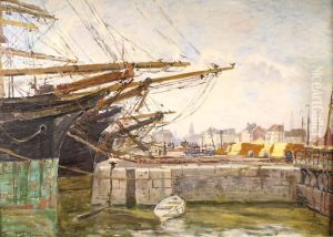 Docked Sailboats by Edmond Marie Petitjean