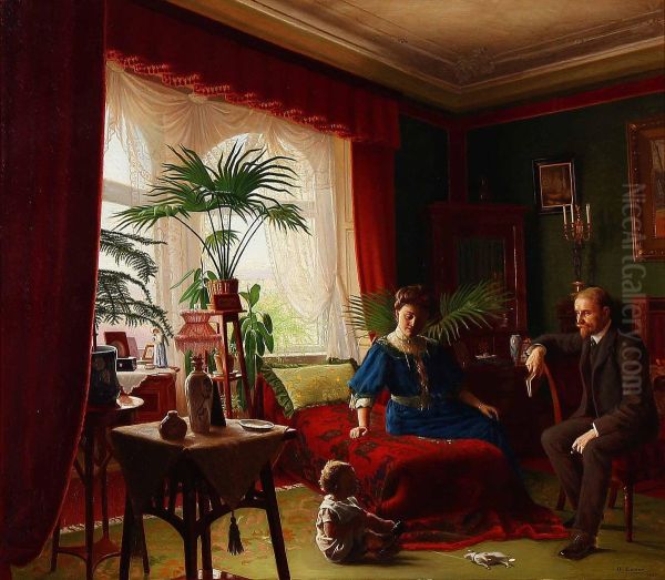 Victorian interior with a family. - view 1