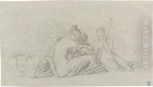 Recto: Three Female Figures Seated In A Landcape by Antonio Canova