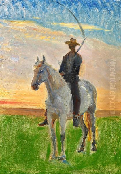 Young harvester riding home. Study. - view 1