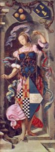 Schilddrager met het wapen van Dirckje Boelensdr. by Lucas Van Leyden