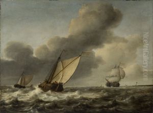 Schepen in een stevige wind by Jan Porcellis