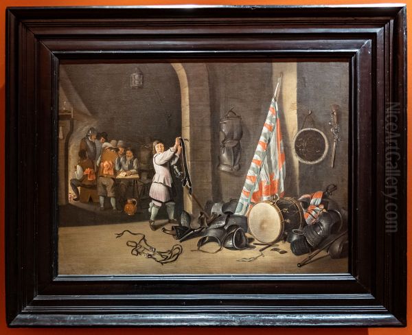 Guard room with officers playing cards - view 1