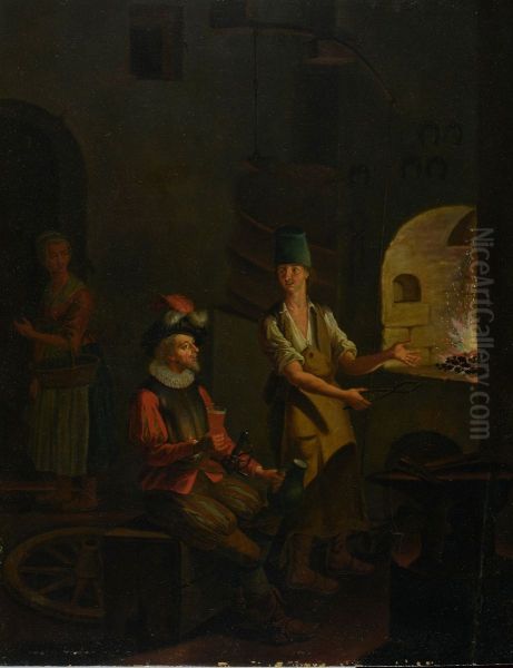 A soldier drinking in a forge - view 1