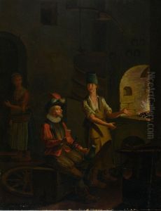A soldier drinking in a forge