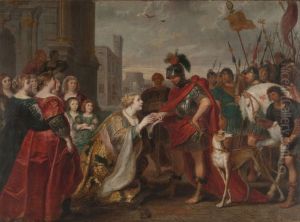 The meeting of Cleopatra and Mark Antony by Cornelis De Vos