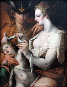 Venus and Mercury Blindfold Cupid by Bartholomeus Spranger
