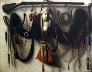Stillleben mit Lunabuste, Jagdwaffen und -gerat by Christoffel Pierson