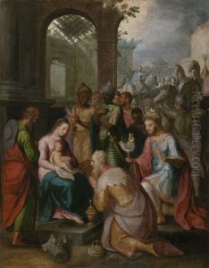 Aanbidding der Wijzen by Adam van Noort