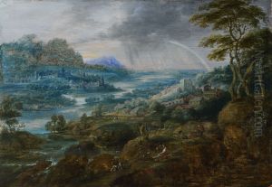 Landscape with a rainbow by Lucas Van Uden