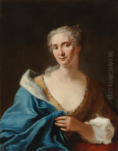 Portrait of a lady, half-length, in a golden dress with a blue fur-lined wrap Portrait of a lady, half-length, in a golden dress with a blue fur-lined wrap