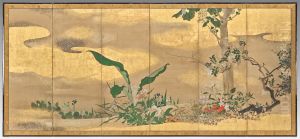 Flowers and Trees of the Four Seasons (right screen) by Watanabe Shiko