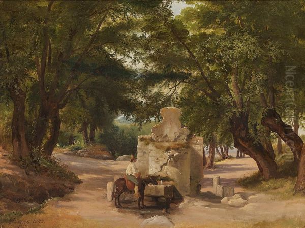 View from Italy with a donkey getting water at a fountain. - view 1