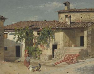 Feeding chickens by Odoardo Borrani