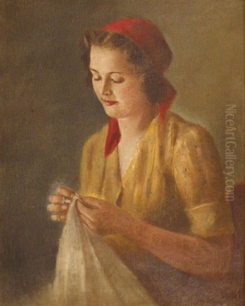 Embroidering Girl - view 1